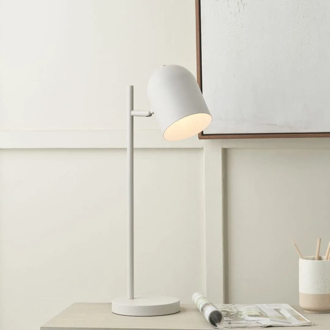 Warm Grey Metal Table Lamp with Adjustable Cloche Shade – Modern Bedside & Desk Task Light 55x16x23cm