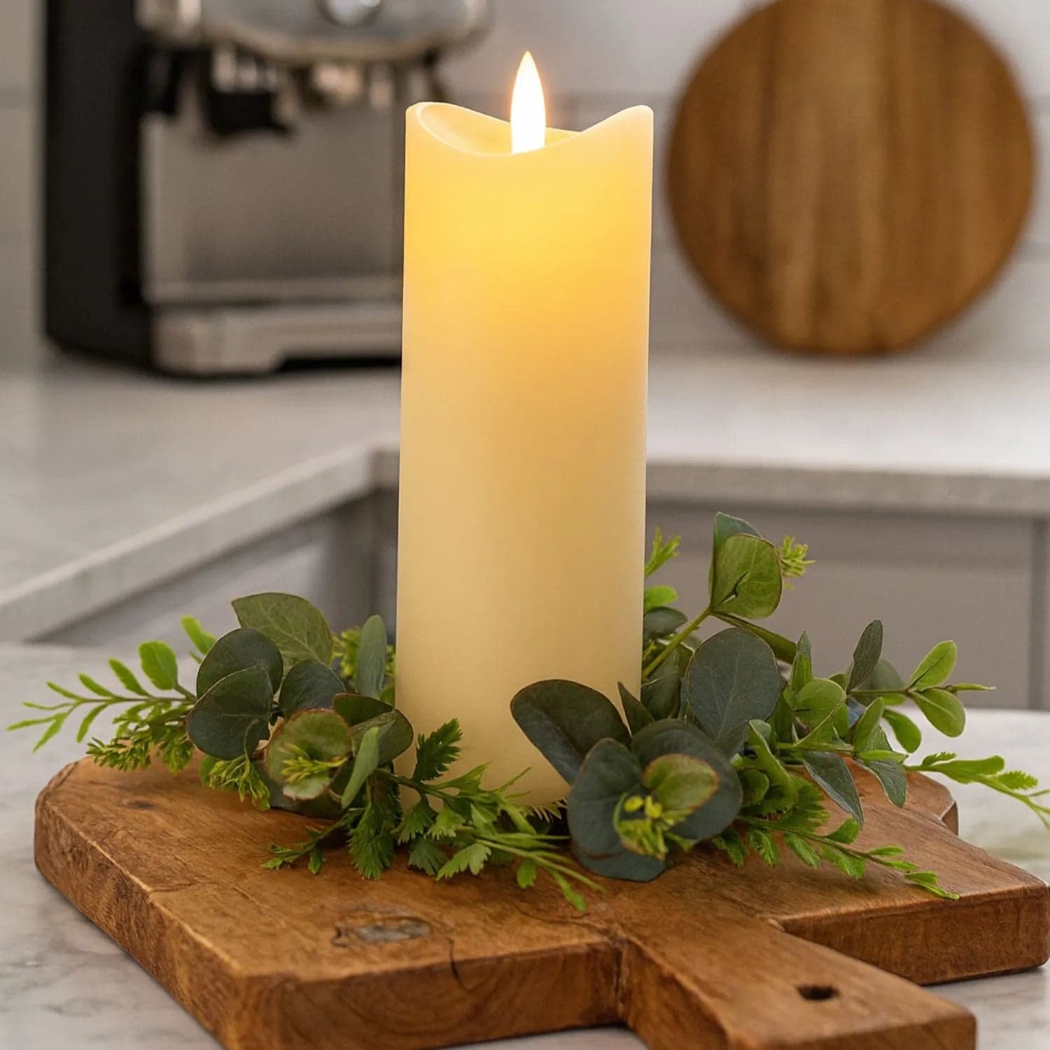 Extra-Tall Cream Melted-Effect Real Wax LED Flameless Pillar Candle with Realistic Flickering Flame – Battery Operated Decorative Light 20x7x7cm